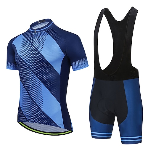 

Men's Short Sleeve Cycling Jersey with Bib Shorts Blue Bike 3D Pad Breathable Quick Dry Sports Graphic Clothing Apparel