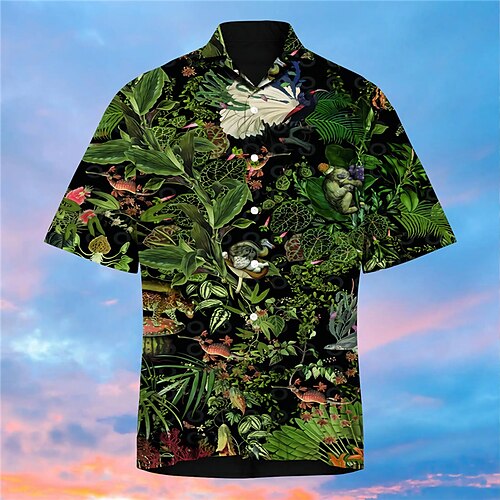 

Men's Shirt Print Floral Turndown Street Casual Button-Down Print Short Sleeve Tops Casual Fashion Designer Hawaiian Green