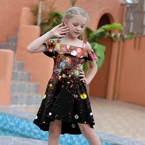 

Kids Girls' Dress Graphic Strap Dress Above Knee Dress Daily Patchwork Sleeveless Sweet Dress 3-12 Years Summer Multicolor Black