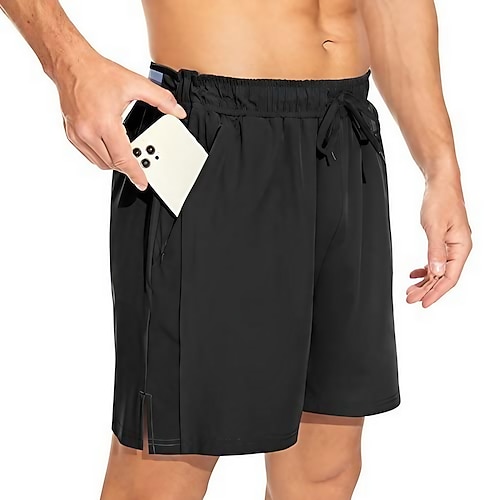 

Men Workout Running Shorts with Zipper Pockets Lightweight Quick Dry Gym Sports Shorts for Men Black
