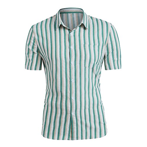 

Men's Shirt Hot Stamping Striped Graphic Turndown Street Casual Button-Down Print Short Sleeve Tops Casual Fashion Breathable Comfortable Green