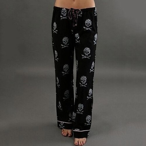 

Women's Chinos Slacks Pajamas Loungewear Light Blue Black Mid Waist Casual Home Print Micro-elastic Full Length Comfortable Skull S M L XL XXL / Loose Fit