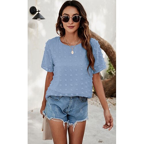 

Women's Plain Daily Weekend Blouse Shirt Short Sleeve Round Neck Casual Streetwear Tops White Black Pink S