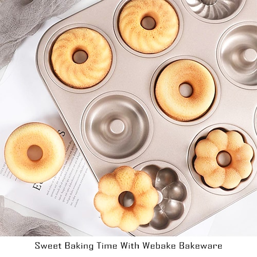 Webake Doughnut Mould 12 Hole Non Stick Baking Tin Carbon Steel Donut Mould for 