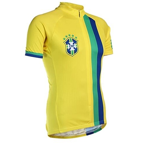 

21Grams Men's Cycling Jersey Short Sleeve Bike Jersey Top with 3 Rear Pockets Mountain Bike MTB Road Bike Cycling Breathable Quick Dry Moisture Wicking Back Pocket Yellow Brazil National Flag Sports