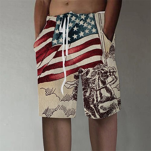 

Men's Stylish Designer Straight Shorts 3D Print Elastic Waist Short Pants Sports Outdoor Daily Graphic Prints National Flag Cotton Blend Comfort Breathable Mid Waist Khaki M L XL XXL 3XL / Summer