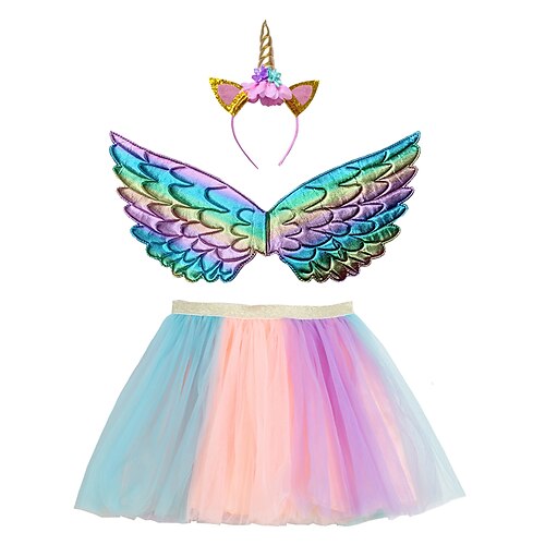 

Unicorn Skirt Outfits Headwear Girls' Movie Cosplay Cosplay Halloween Purple Blue Skirts Wings Headwear Halloween Carnival Masquerade Polyester