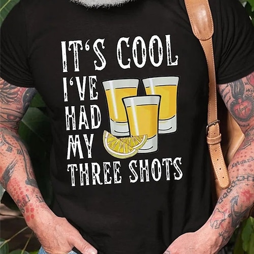 

Men's T shirt Tee Hot Stamping Graphic Drink Crew Neck Street Casual Print Short Sleeve Tops Basic Fashion Classic Comfortable White Black