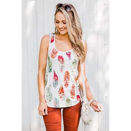 

Women's Feather Daily Weekend Tank Top Camis Sleeveless Print U Neck Casual Streetwear Tops Gray Purple Rainbow S / 3D Print