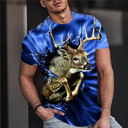 

Men's Unisex T shirt Tee Deer Graphic Prints Crew Neck Green Blue Yellow Red 3D Print Outdoor Street Short Sleeve Print Clothing Apparel Sports Designer Casual Big and Tall / Summer / Summer