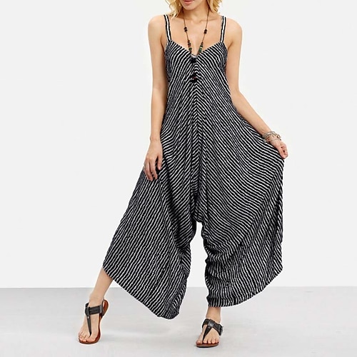 

Dame Bukser Jumpsuit Sparkedrakter Posete Svart Hvit Medium Midje Mote Savannah Joggers Avslappet Helg Sidelommer Slipp skrittet Mikroelastisk Ankel-lengde Komfort Stripe S M L XL XXL