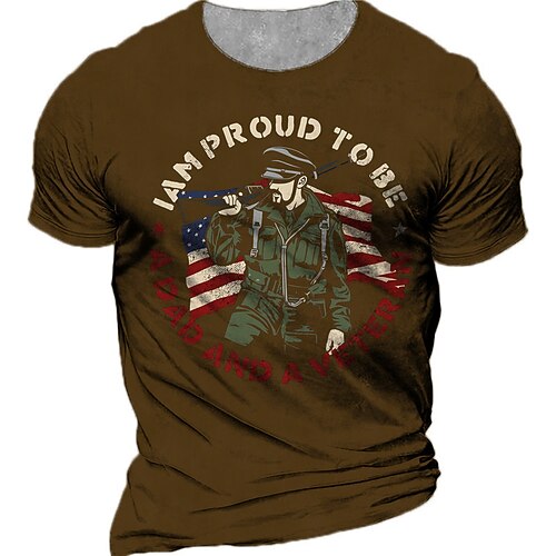 

Men's T shirt Tee 3D Print Graphic Soldier Letter Plus Size Crew Neck Daily Sports Print Long Sleeve Tops Basic Classic Designer Comfortable Brown Navy Blue