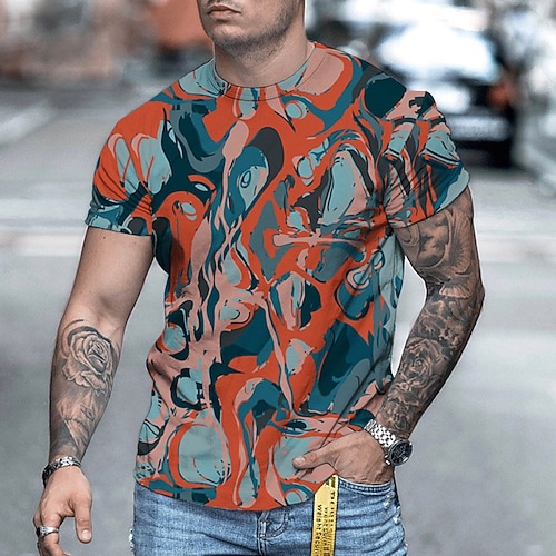 

Men's Unisex T shirt 3D Print Abstract Graphic Prints Oil Painting Crew Neck Street Daily Print Short Sleeve Tops Casual Designer Big and Tall Sports Blue