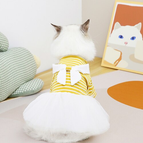 

Dog Cat Dress Stripes Bowtie Fashion Cute Casual / Daily Outdoor Dog Clothes Puppy Clothes Dog Outfits Soft Blue Yellow Costume for Girl and Boy Dog Mesh Cotton XS S M L XL