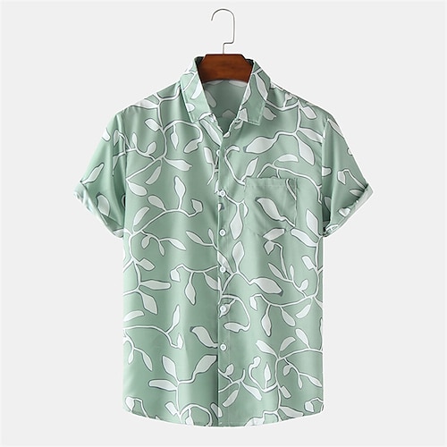 

Men's Shirt Leaves Turndown Street Casual Button-Down Short Sleeve Tops Casual Fashion Breathable Comfortable Green