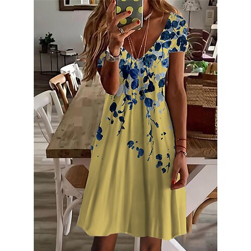 

Mulheres Vestido casual Vestido de turno Rosa Amarelo Branco Manga Curta Floral Imprimir Primavera Verão Decote V 2022 S M L XL XXL 3XL