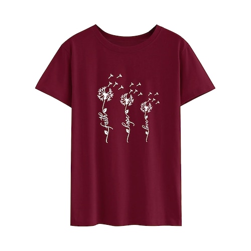 

Cross-Border European And American Ins Spring And Summer Models Faith Hope Love Dandelion Loose And Thin T-Shirt Women's Bottoming Shirt