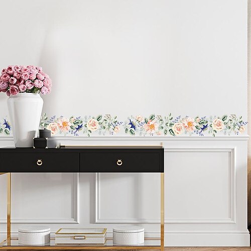 

Orange Flowers Wallpaper Border Peel and Stick Self Adhesive PVC/Vinyl Modern Wall Decal for Room 2560CM1PC