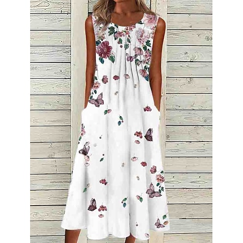 

Women's A Line Dress Midi Dress Green White Gray Sleeveless Floral Print Print Spring Summer Crew Neck Casual 2022 S M L XL XXL 3XL