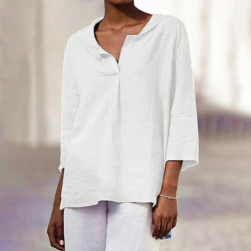 

Women's Blouse Asymmetric Hem V Neck Solid Color Sport Athleisure Top 3/4 Length Sleeve Breathable Soft Comfortable Everyday Use Athleisure