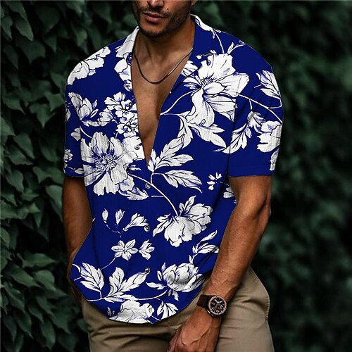 

Men's Shirt Print Floral Turndown Street Casual Button-Down Print Short Sleeve Tops Designer Casual Fashion Breathable Green Purple Red / Summer / Spring / Summer