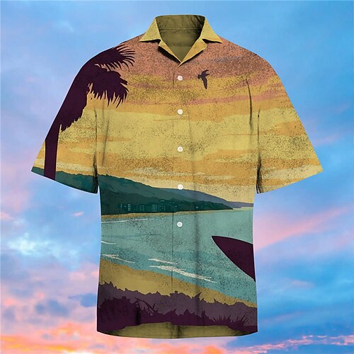 

Men's Shirt Print Scenery Turndown Street Casual Button-Down Print Short Sleeve Tops Casual Fashion Designer Hawaiian Khaki