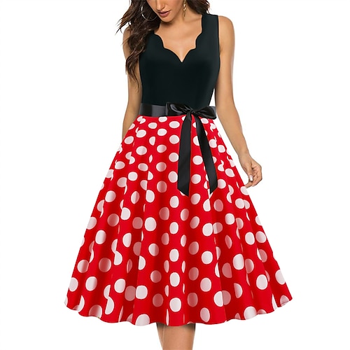 

Women's Party Dress Casual Dress Swing Dress Midi Dress Green Blue Red Sleeveless Polka Dot Bow Spring Summer V Neck Party 2022 S M L XL XXL 3XL