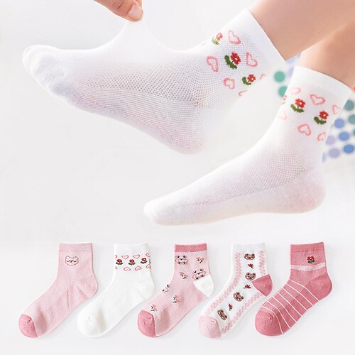 

Kids Girls' 5 Pairs Socks Pink Patchwork Color Block Mesh Spring Summer Sweet Daily Wear 1-12 Years / Gradient Ramp