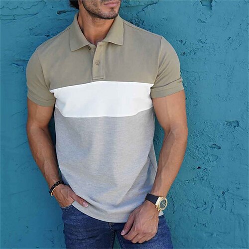 

Men's Collar Polo Shirt Shirt Patchwork Turndown White gray Outdoor Street Short Sleeve Button-Down Clothing Apparel Fashion Casual Breathable Comfortable / Summer / Spring / Summer