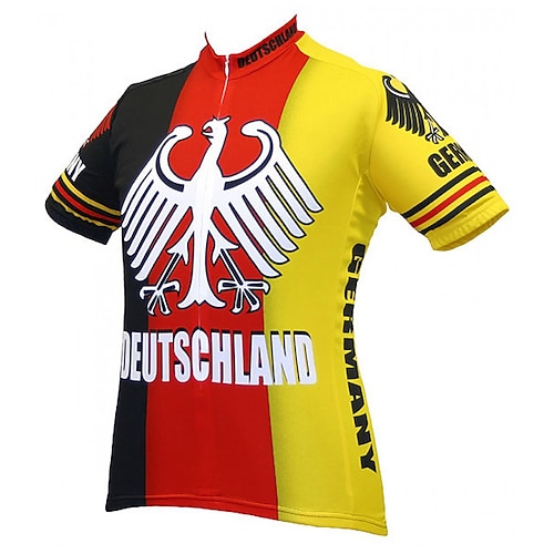 

21Grams Men's Cycling Jersey Short Sleeve Bike Top with 3 Rear Pockets Mountain Bike MTB Road Bike Cycling Breathable Quick Dry Moisture Wicking Reflective Strips Red Yellow Germany Polyester Spandex