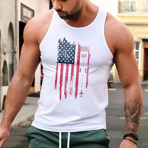 

Homme Débardeur Top Maillot de Corps T-shirt sans manches Graphic Drapeau National Col Ras du Cou Estampage à chaud Plein Air Casual Sans Manches Vêtement Tenue Mode basique Classique Confortable