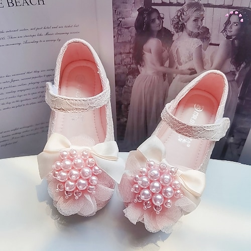 

Girls' Flats Flower Girl Shoes Lace Breathable Mesh Breathability Wedding Cute Dress Shoes Little Kids(4-7ys) Toddler(9m-4ys) Wedding Party Party & Evening Pearl Flower White Rosy Pink Fall Spring