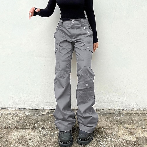 

Women's Cargo Pants Pants Trousers 100% Cotton Gray Mid Waist Fashion Casual Weekend Micro-elastic Full Length Comfort Plain S M L