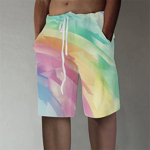 

Men's Shorts Beach Shorts Elastic Waist 3D Print Straight Leg Rainbow Graphic Prints Comfort Breathable Short Sports Outdoor Daily Cotton Blend Designer Stylish Rainbow