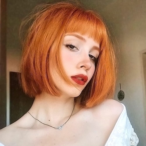 

Human Hair 13x4 Lace Front Wig Bob Brazilian Hair Natural Straight Orange Wig 150% Density Classic Easy to Carry Comfy For Women's Short Human Hair Lace Wig Lightinthebox / Daily Wear