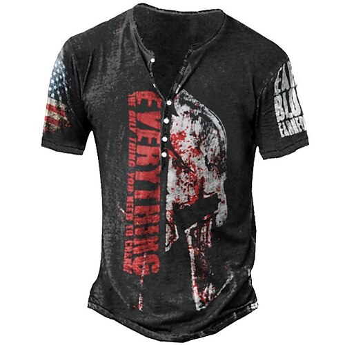 

Men's Henley Shirt Tee T shirt 3D Print Graphic Letter Plus Size Henley Daily Sports Button-Down Print Short Sleeve Tops Basic Casual Designer Big and Tall Black