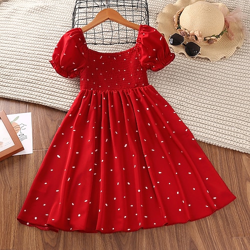 

Kids Little Girls' Dress Polka Dot A Line Dress Daily Red Asymmetrical Short Sleeve Princess Sweet Dresses Spring Summer Regular Fit 4-12 Years