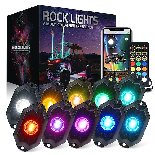 

OTOLAMPARA RGBW LED Rock Light Kit Bluetooth Wireless Remote Multicolor Car Ambient Footwell Neon Kit for Off-Road UTV ATV Truck SUV Motorcycle Boat