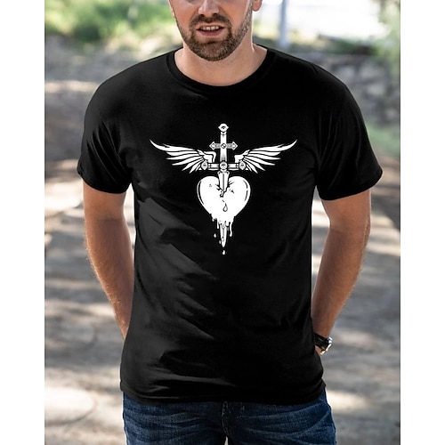 

Men's T shirt Hot Stamping Wings Cross Round Neck Casual Daily Print Short Sleeve Tops Simple Basic Black Blue Gray