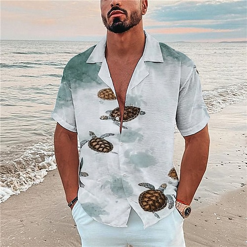 

Men's Shirt Print Tortoise Animal Turndown Street Casual Button-Down Print Short Sleeve Tops Casual Fashion Designer Breathable Blue