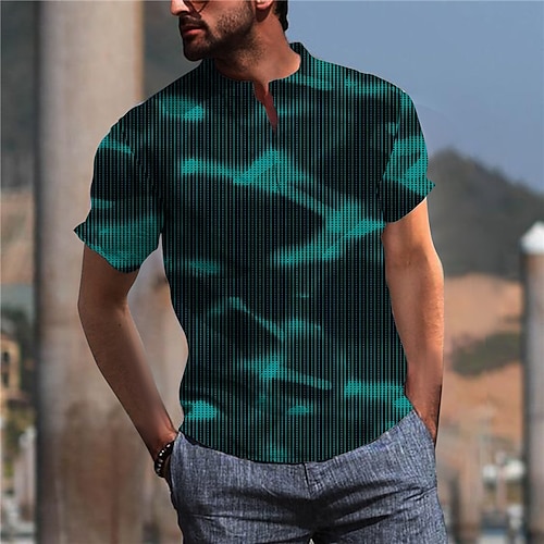 

Men's Shirt Print Gradient V Neck Street Casual Print Short Sleeve Tops Casual Fashion Designer Breathable Green