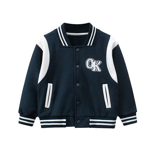 

Kids Boys Coat Outerwear Letter Long Sleeve Coat Daily Cotton Active Cool Blue Winter Fall 2-8 Years