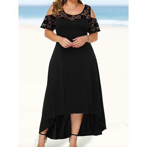 

Women's Plus Size Curve A Line Dress Solid Color Round Neck Ruched Short Sleeve Spring Summer Casual Sexy Maxi long Dress Daily Back to School Dress / Skinny