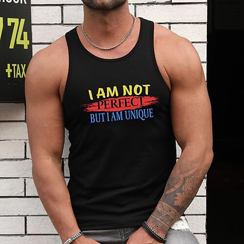 

Men's Tank Top Vest Hot Stamping Graphic Letter Crew Neck Street Casual Sleeveless Tops Basic Fashion Classic Comfortable Black