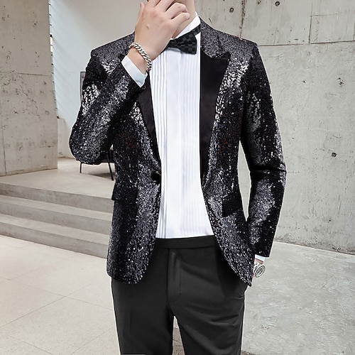 

Men's Streetwear Party Blazer Regular Regular Fit Sequin Black Blue Gold 2022