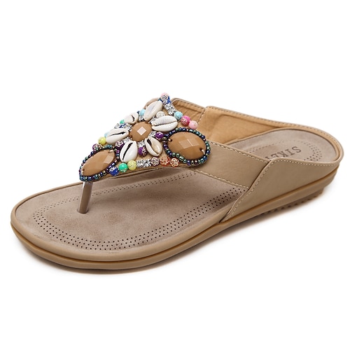 

Women's Sandals House Slippers Outdoor Slippers Beach Slippers Pearl Flat Heel Round Toe Open Toe Elegant Casual Daily Office Walking Shoes PU Leather Loafer Spring Summer Solid Colored Almond Black