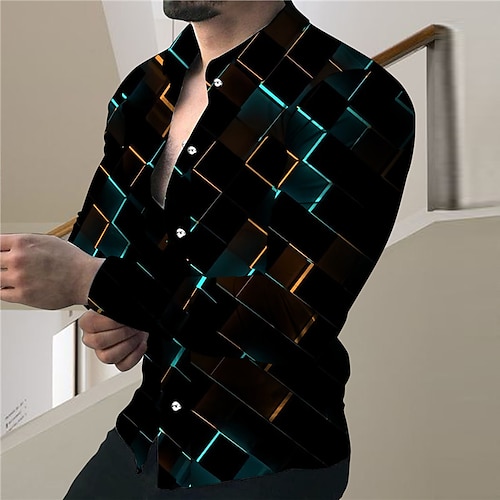 

Hombre Camisa Camisa gráfica Geometría Cuello Vuelto Azul Piscina Morado Negro Impresión 3D Exterior Calle Manga Larga Abotonar Estampado Ropa Moda Design Casual Transpirable / Verano / Primavera