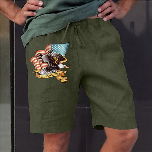 

Men's Stylish Designer Straight Shorts Elastic Waist Print Short Pants Sports Outdoor Daily Graphic Prints Eagle Cotton Blend Comfort Breathable Mid Waist Army Green S M L XL XXL / Summer / Beach