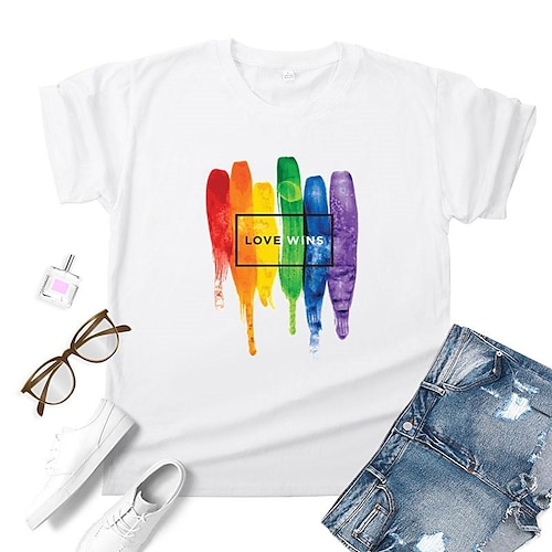 

Foreign Trade Tops Wish Pass Gay Gay Short-Sleeved Round Neck T-Shirt Rainbow Pattern A Generation Top