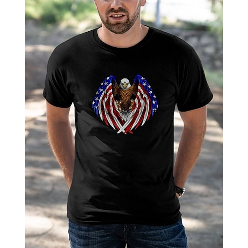 

Men's T shirt Tee Hot Stamping Eagle Flag Round Neck Casual Daily Print Short Sleeve Tops Simple Basic Black Blue Army Green